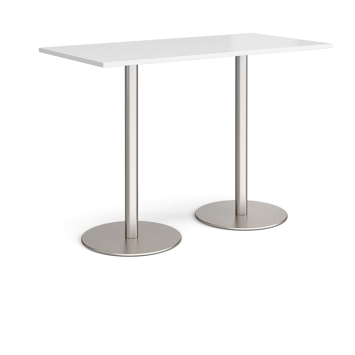 Monza rectangular poseur table with flat round brushed steel bases 1600mm x 800mm - white - view 1