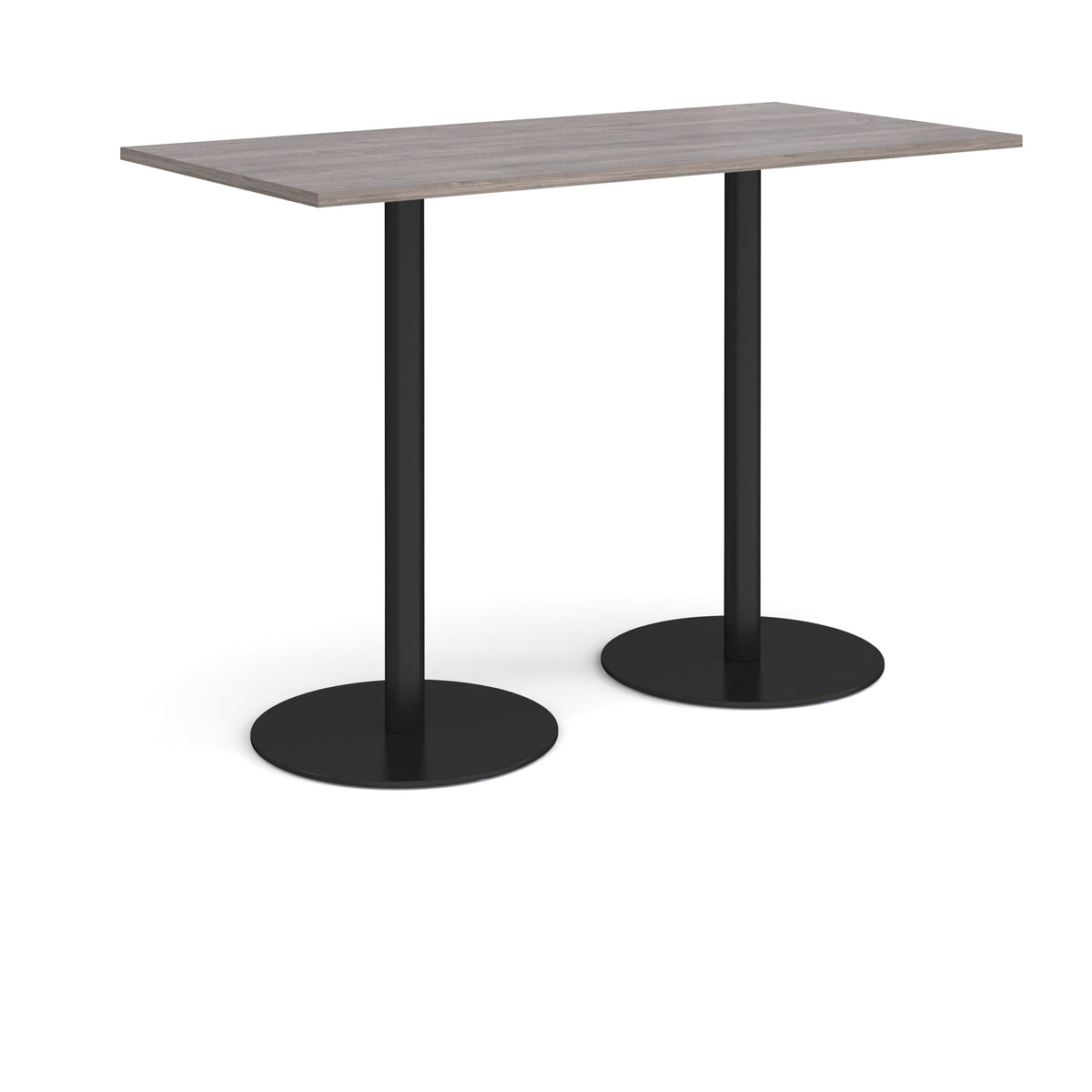 Monza rectangular poseur table with flat round black bases 1600mm x 800mm - Grey Oak - view 1
