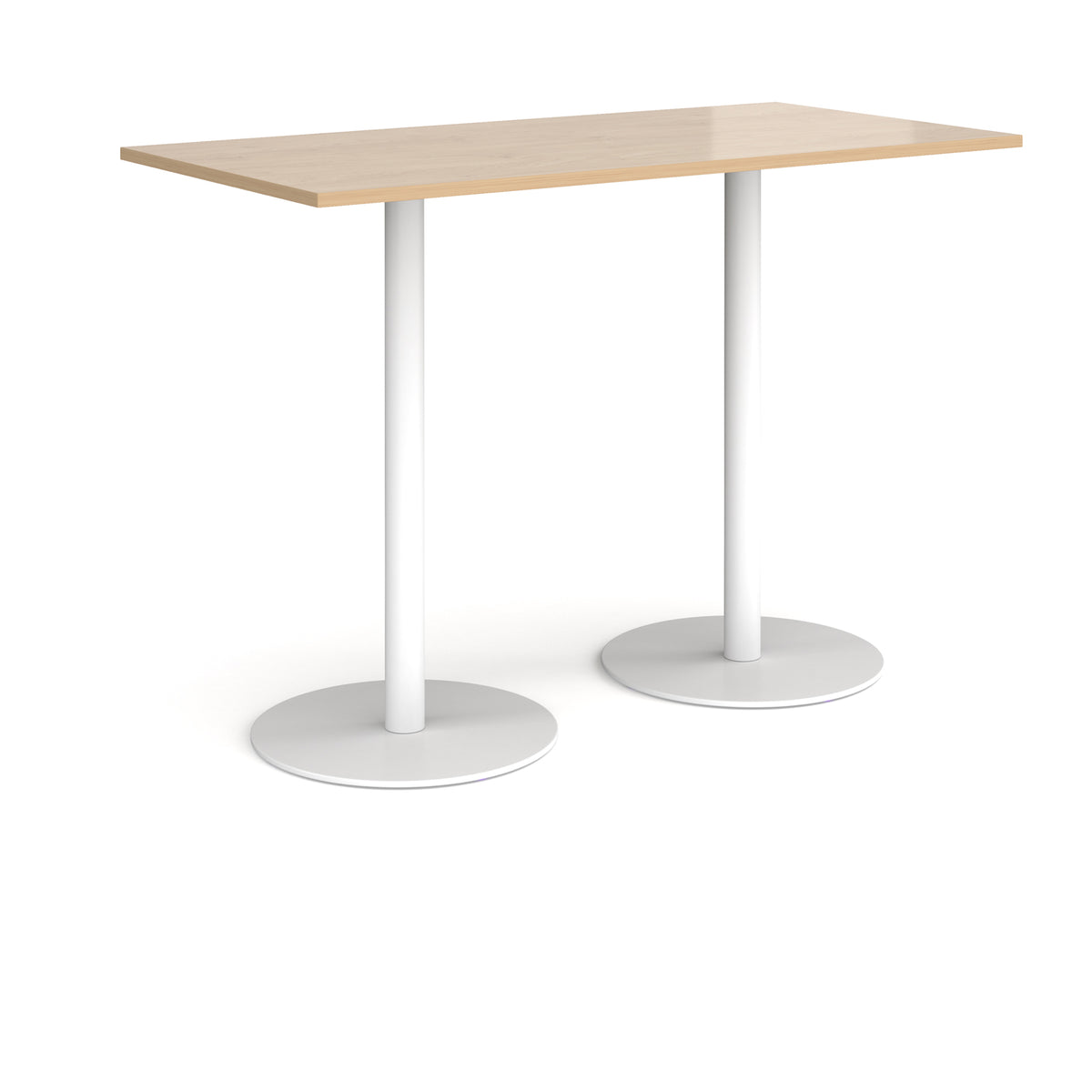 Monza rectangular poseur table with flat round white bases 1600mm x 800mm - Kendal oak - view 1
