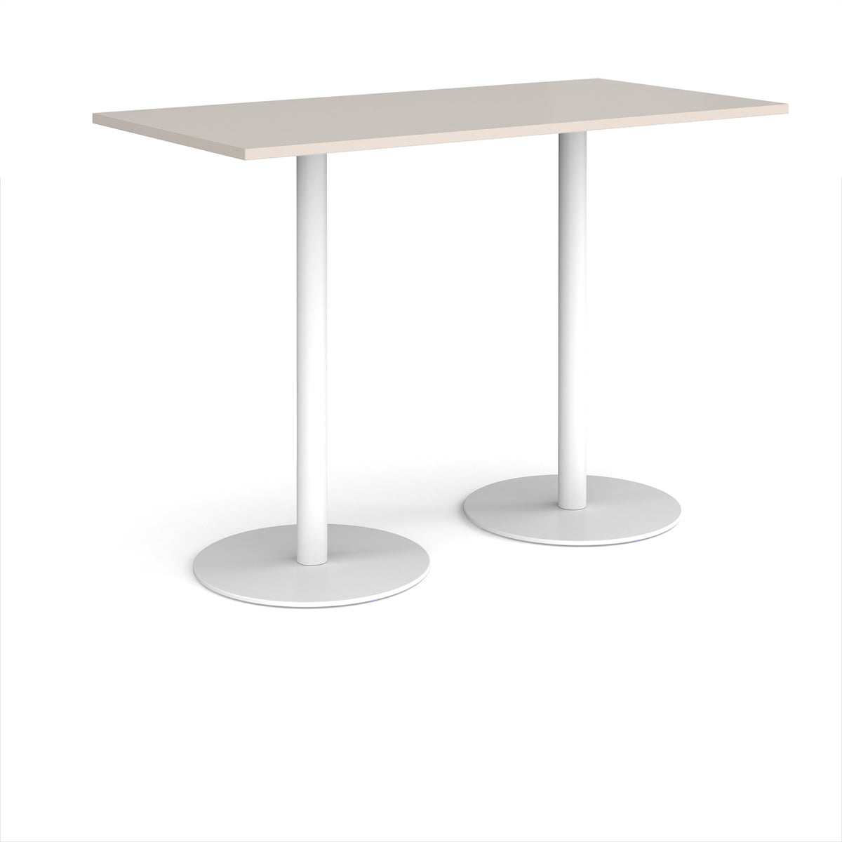 Monza rectangular poseur table with flat round white bases 1600mm x 800mm -  Light Grey - view 1
