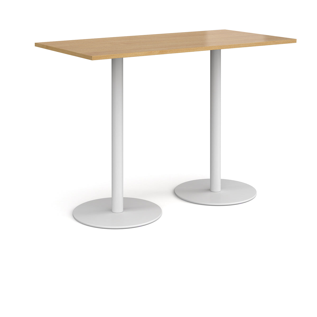 Monza rectangular poseur table with flat round white bases 1600mm x 800mm - oak - view 1