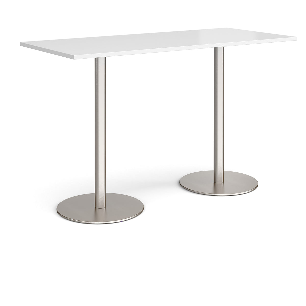 Monza rectangular poseur table with flat round brushed steel bases 1800mm x 800mm - white - view 1