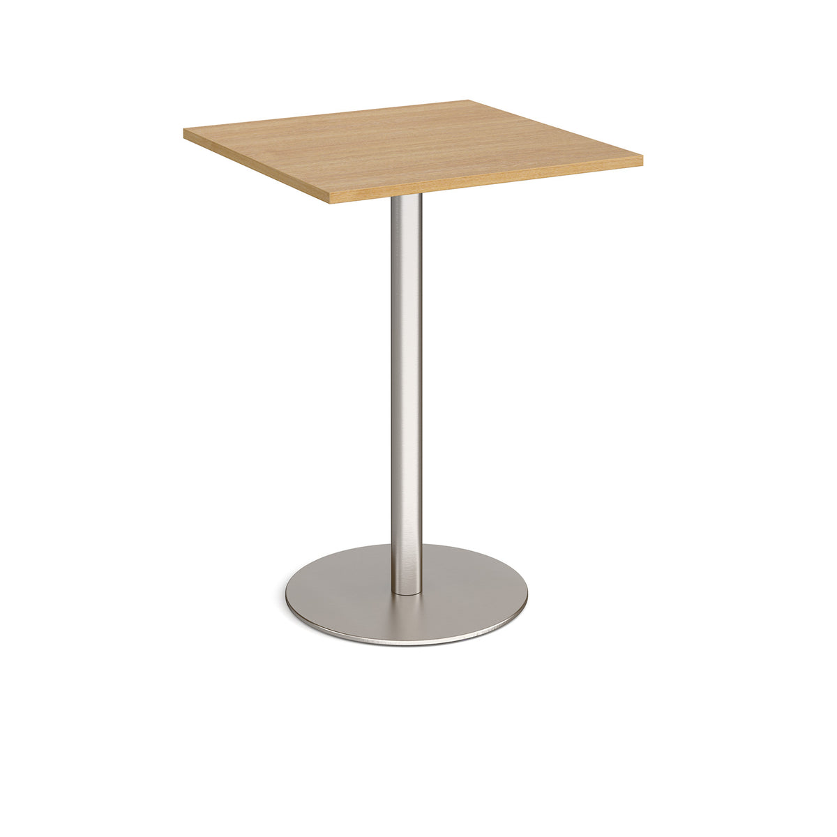 Monza square poseur table with flat round brushed steel base 800mm - oak - view 1
