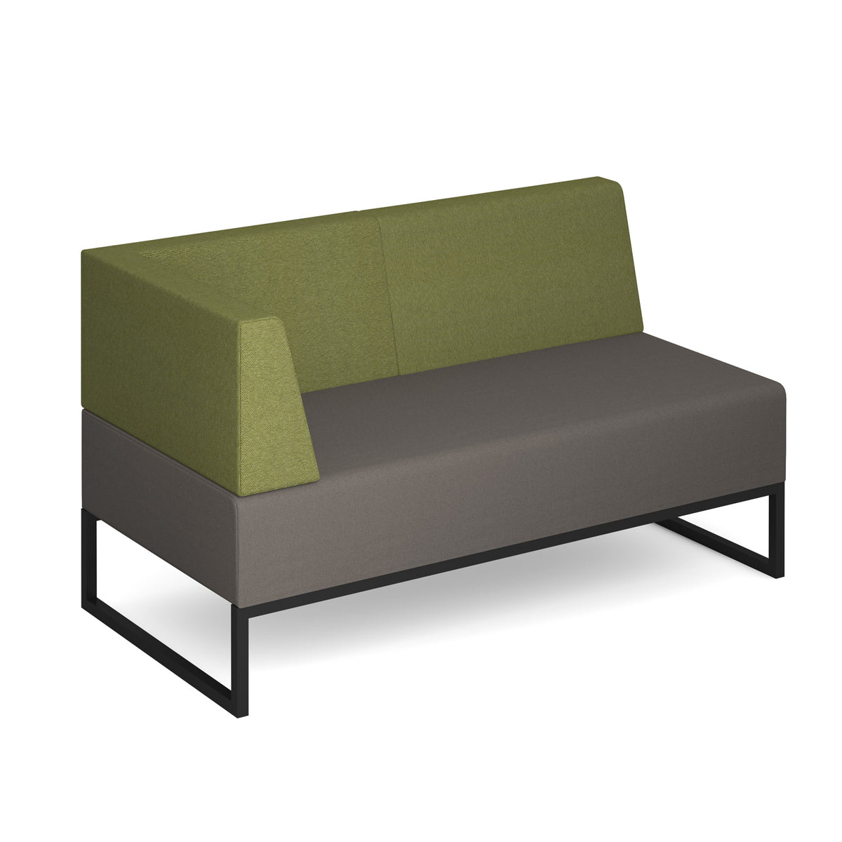 Nera modular soft seating double bench with back and right arm and black frame - view 1