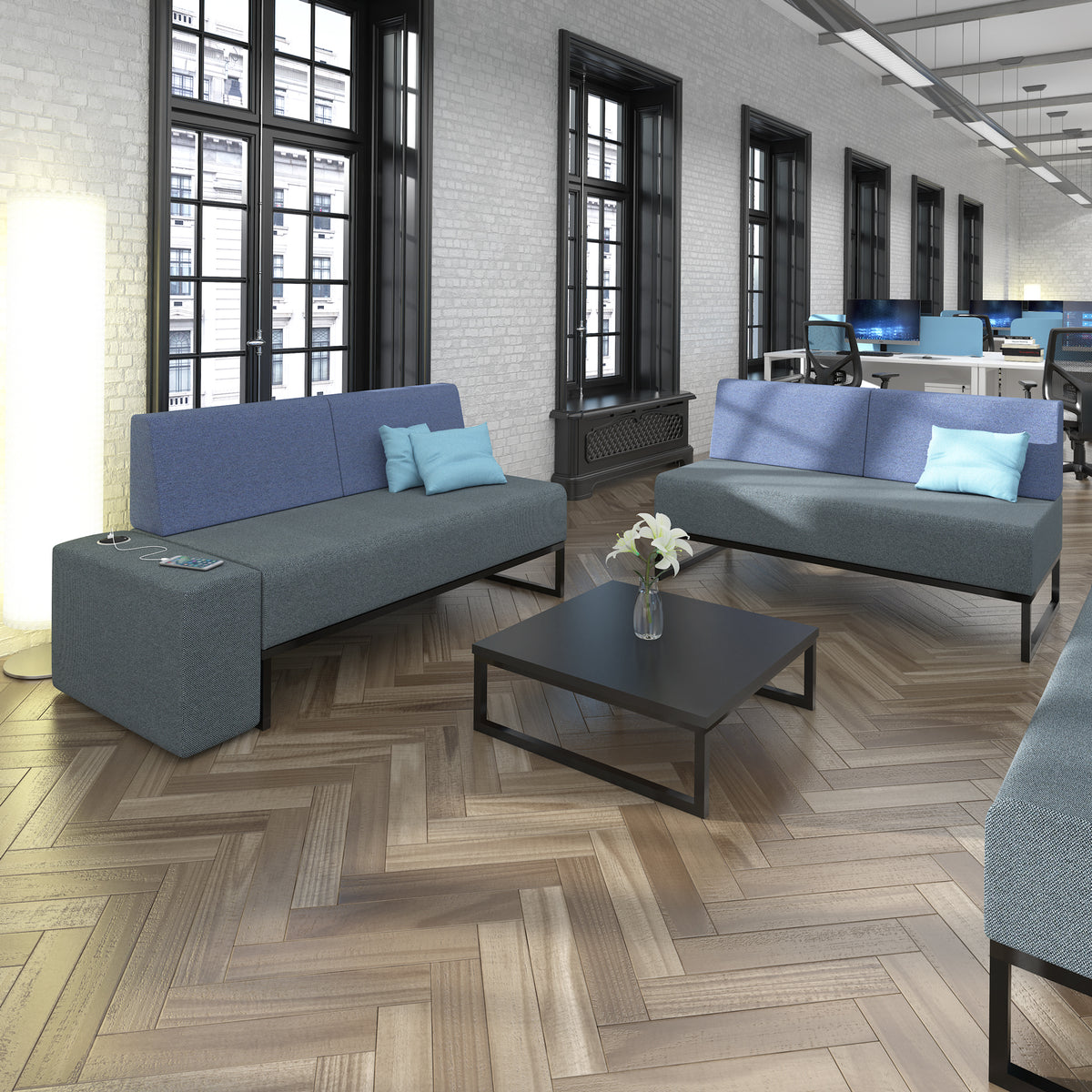 Nera square coffee table 700mm x 700mm with black frame - Kendal oak - view 3