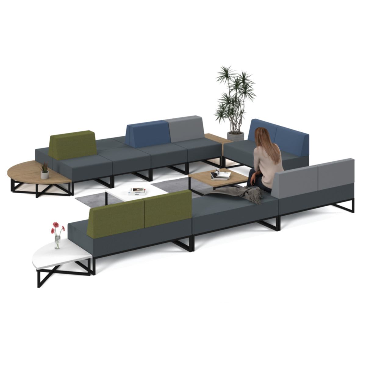 Nera corner unit table 700mm x 700mm with black frame - Kendal oak - view 2