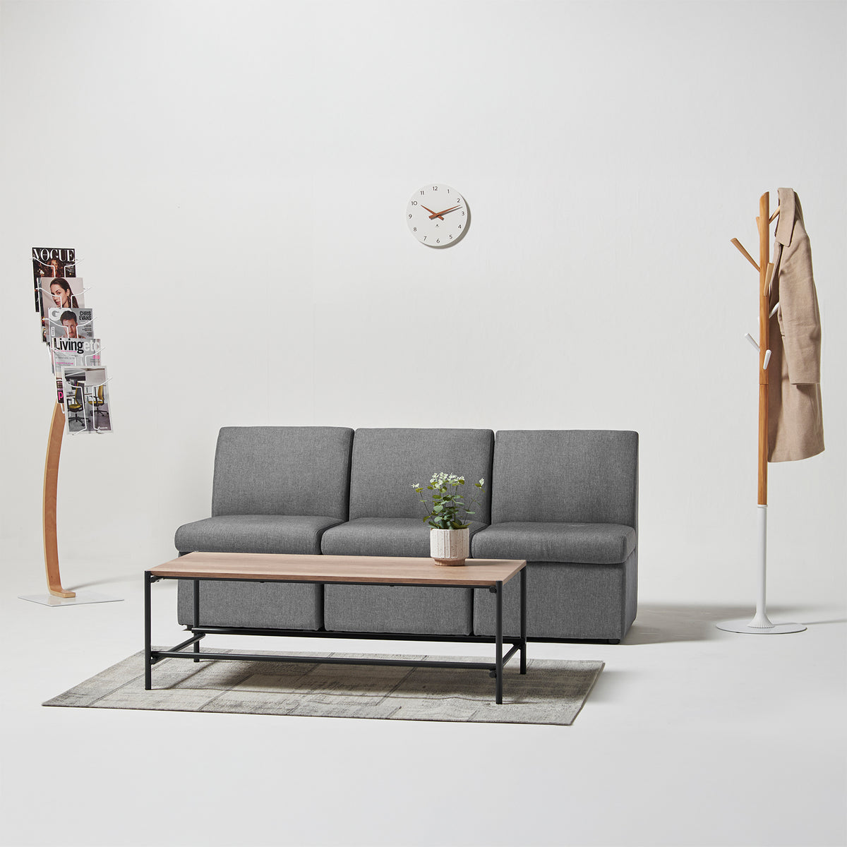 Ora floor standing steel & wood display unit 5x A4 compartments - Silver & Oak - view 3