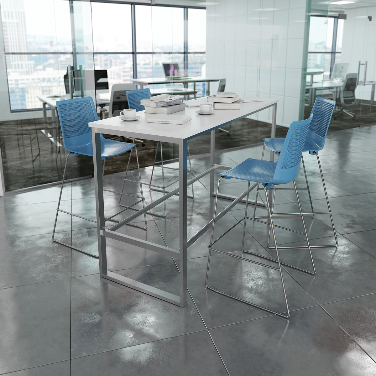 Harmony multi-purpose stool with seat pad and chrome sled frame - blue - view 5