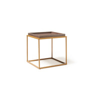 Parma square side table with a matt gold steel frame and Venus top - view 1
