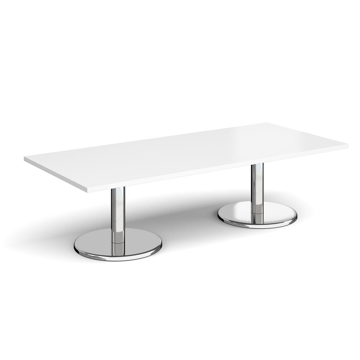 Pisa rectangular coffee table with round chrome bases 1800mm x 800mm - white - view 1