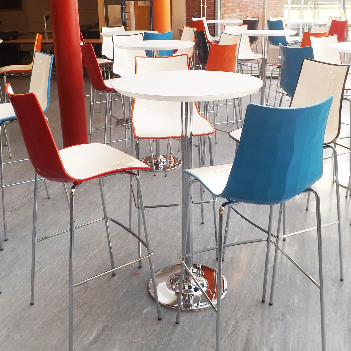 Pisa square poseur table with round chrome base 800mm - Beech - view 3