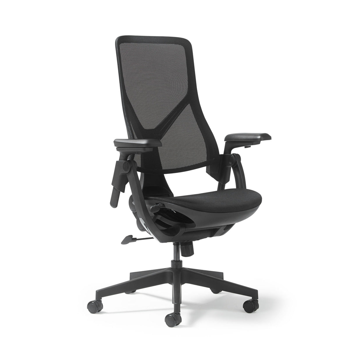 Pivot high back task chair with black mesh seat and back, adjustable arms - view 1