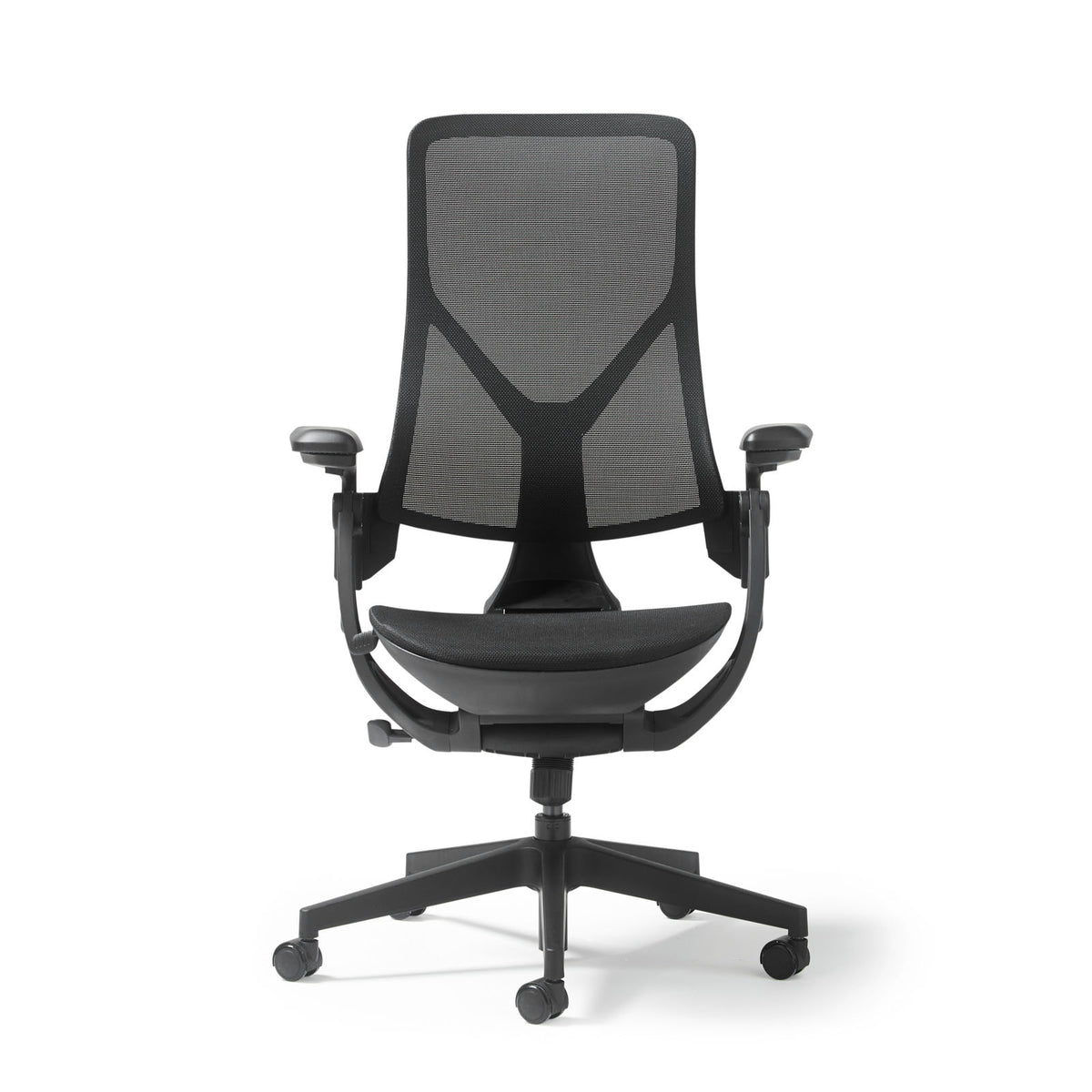 Pivot high back task chair with black mesh seat and back, adjustable arms - view 2