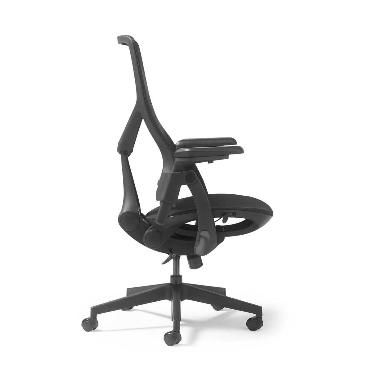 Pivot high back task chair with black mesh seat and back, adjustable arms - view 4