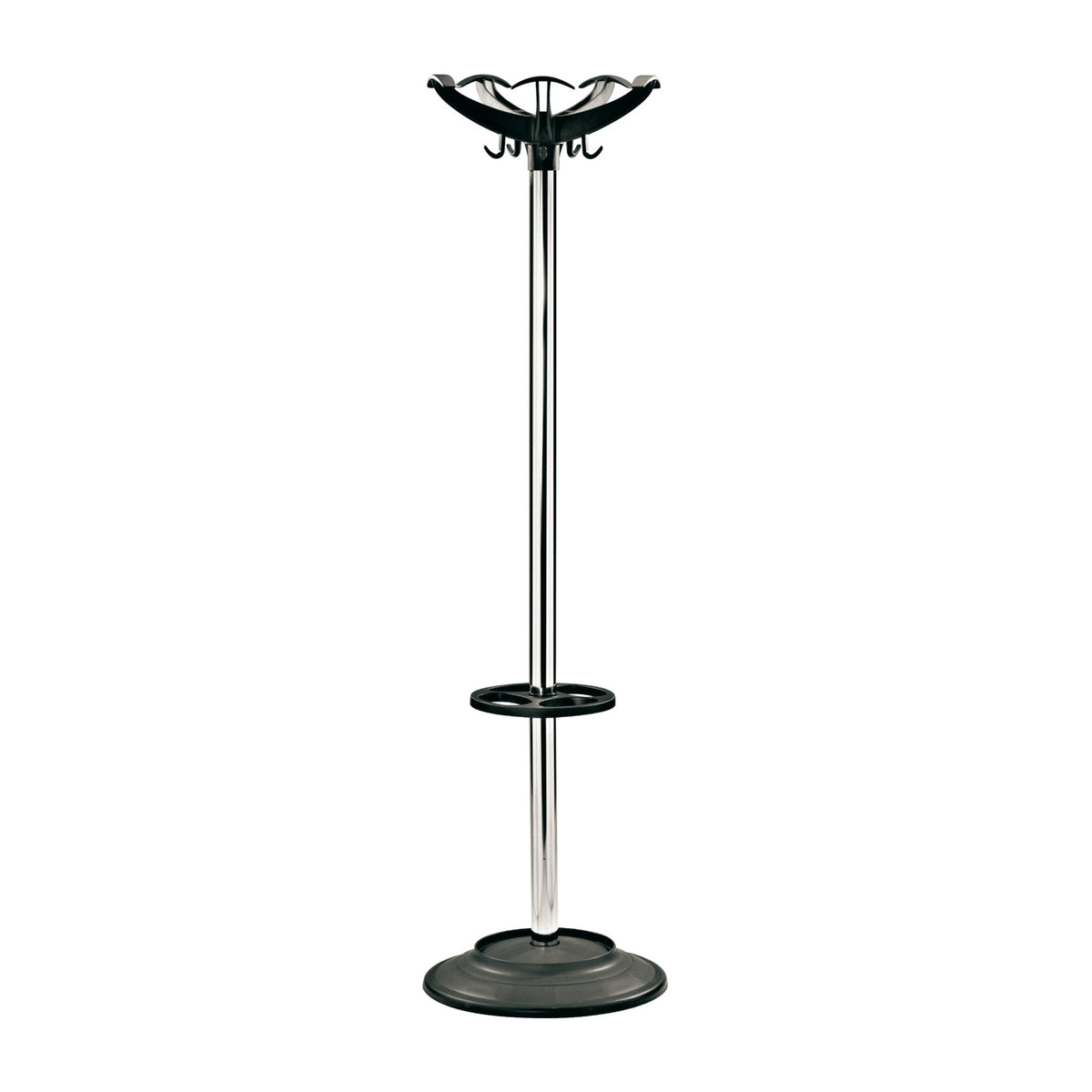 Coat & umbrella stand with 10 coat hooks and 8 umbrella hooks 1730mm high - black/chrome - view 1