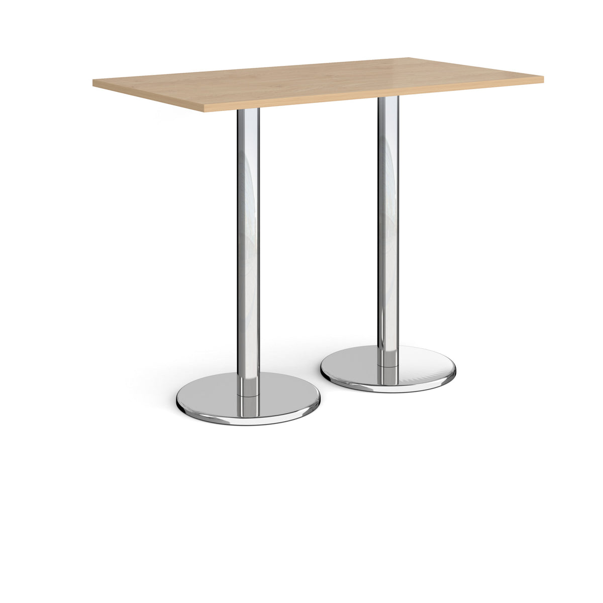 Pisa rectangular poseur table with round chrome bases 1400mm x 800mm - Kendal oak - view 1