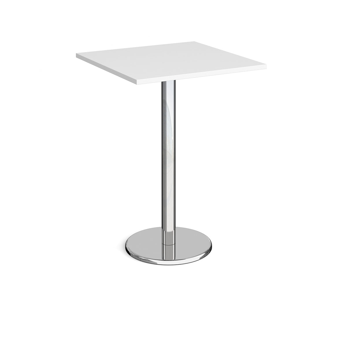 Pisa square poseur table with round chrome base 800mm - white - view 1