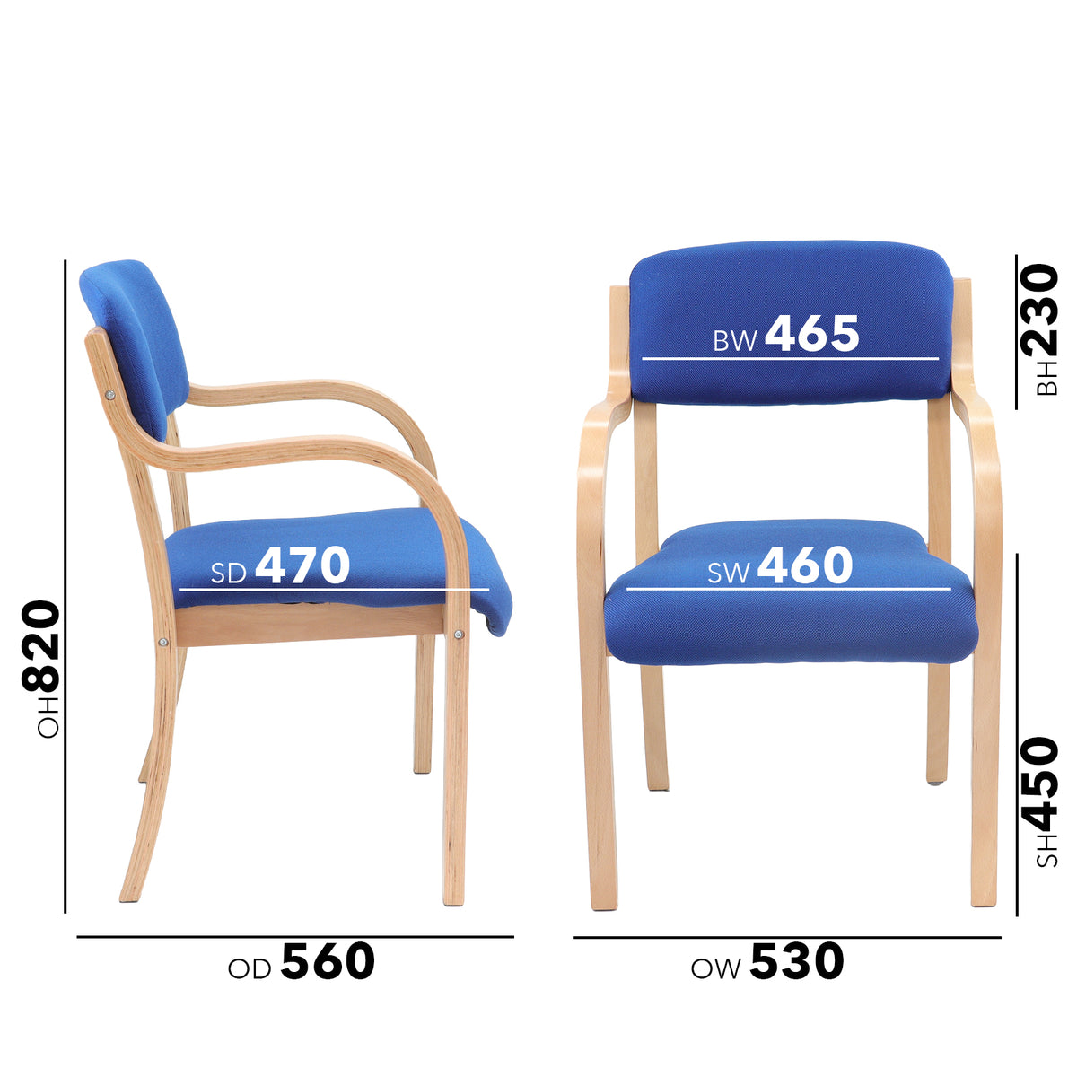 Prague wooden conference chair with double arms - blue - view 5