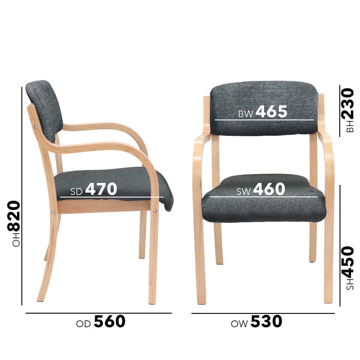 Prague wooden conference chair with double arms - charcoal - view 5