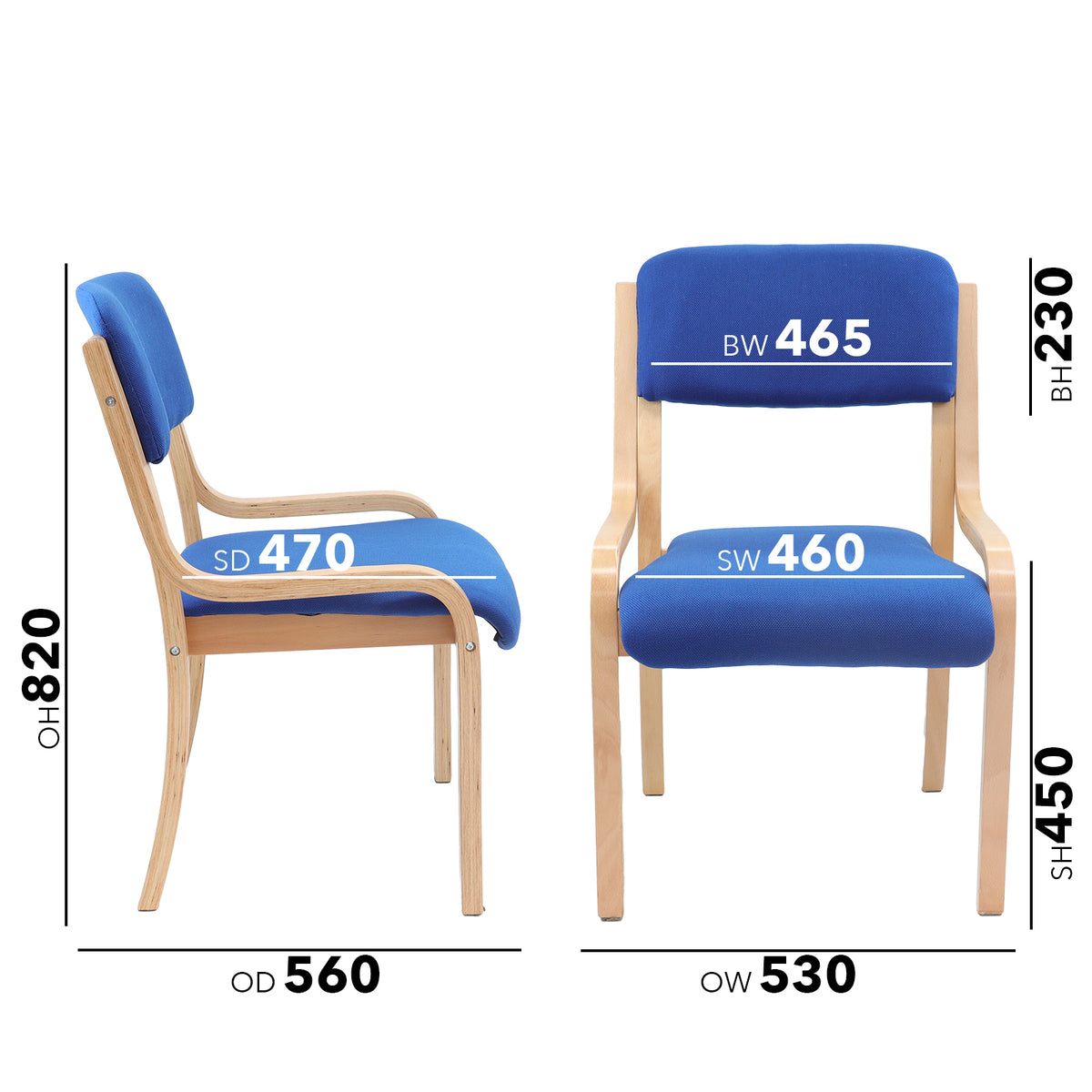 Prague wooden conference chair with no arms - blue - view 5