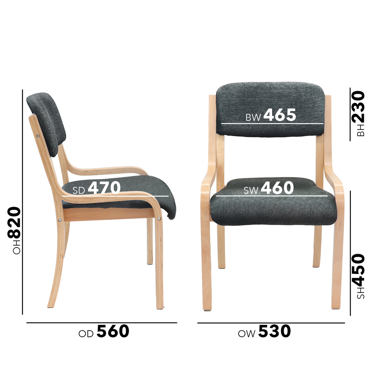 Prague wooden conference chair with no arms - charcoal - view 5