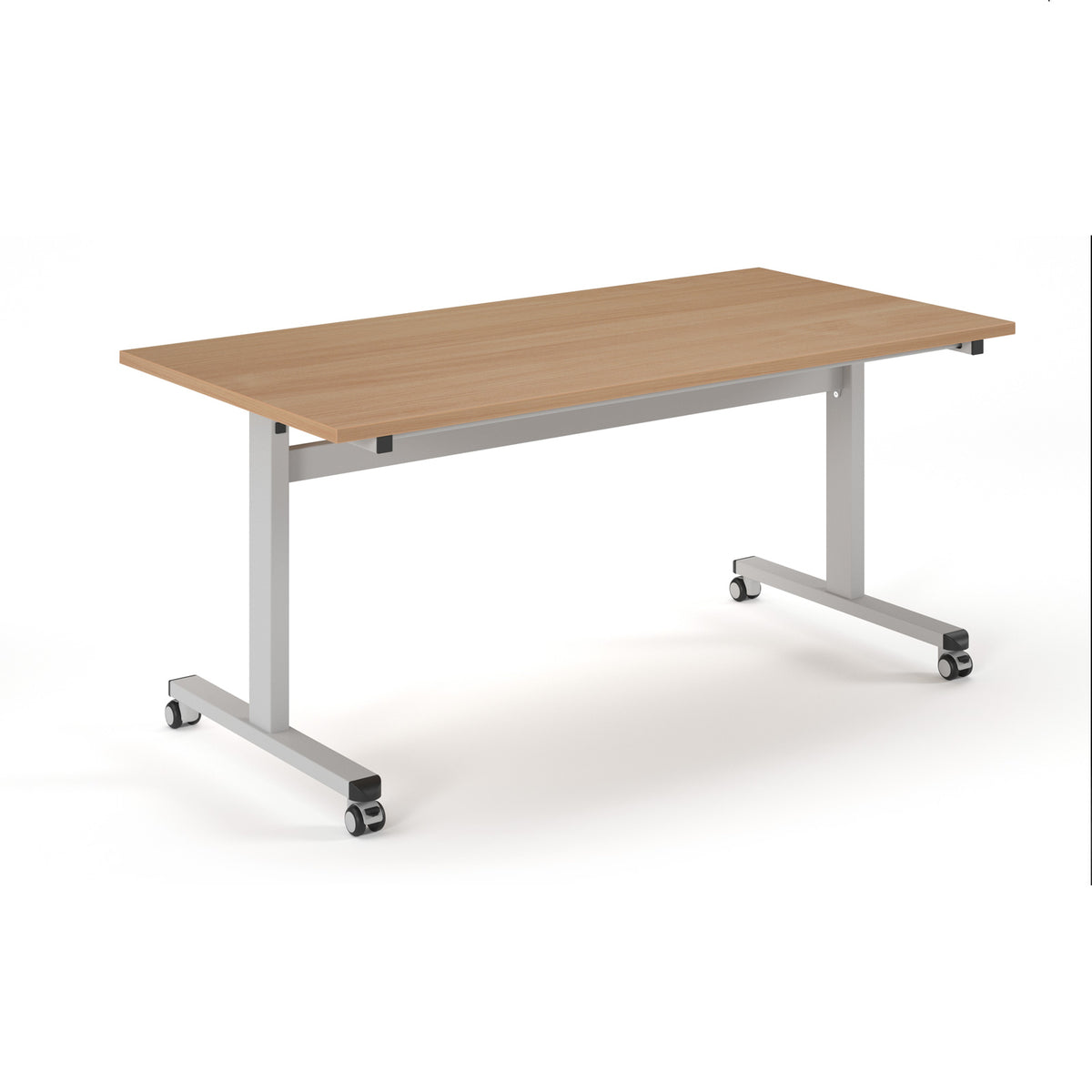 Pro Flip Rectangular Table 1600 x 800, Silver Frame, Beech Top - view 1