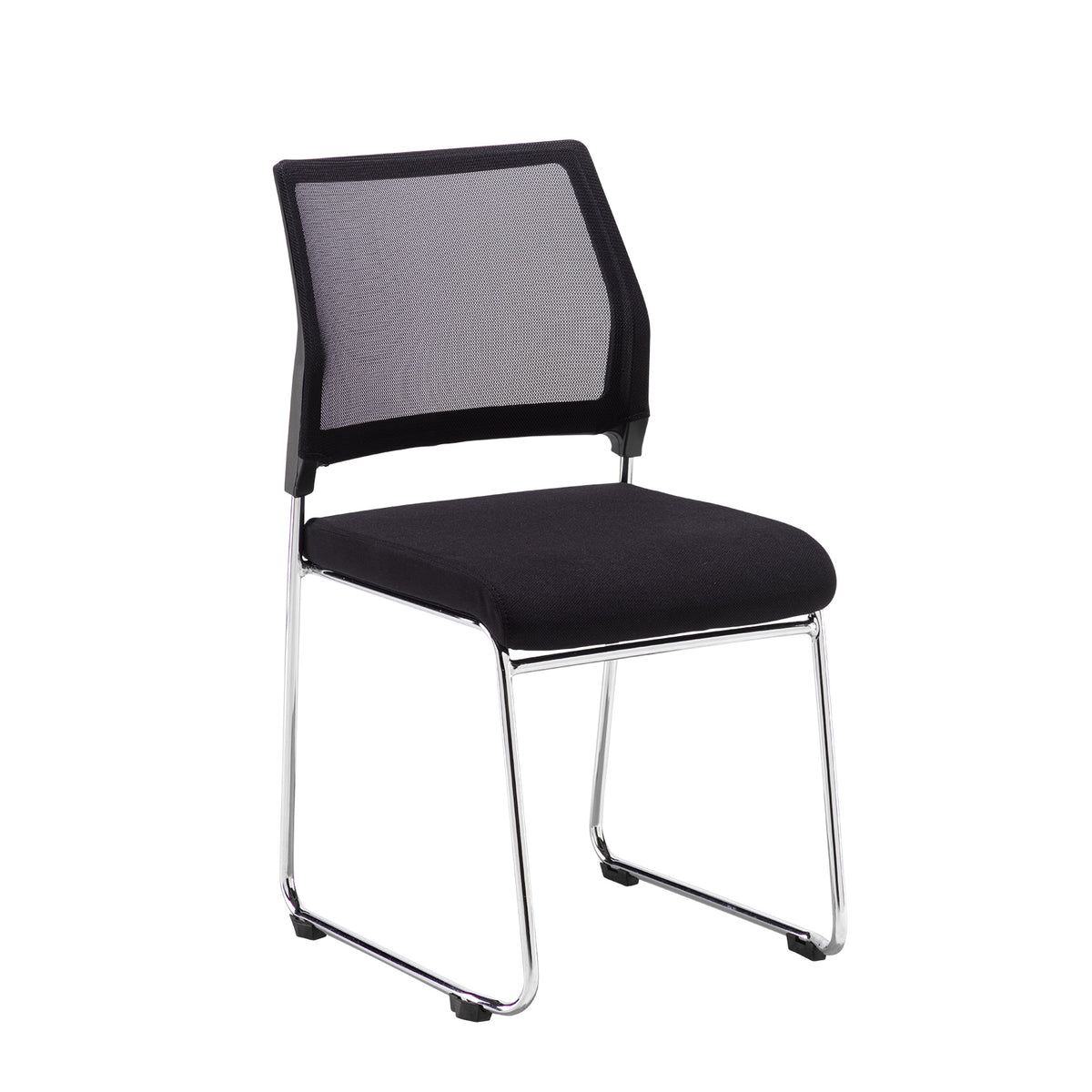 Quavo black mesh back multi-purpose chair with black fabric seat and chrome wire frame (pack of 4) - view 1