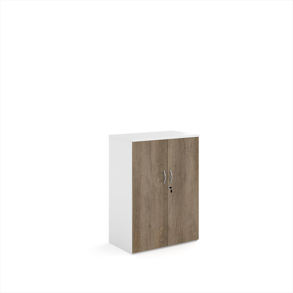 Duo double door cupboard 1090mm high with 2 shelves - white with Nebraska oak doors - view 1