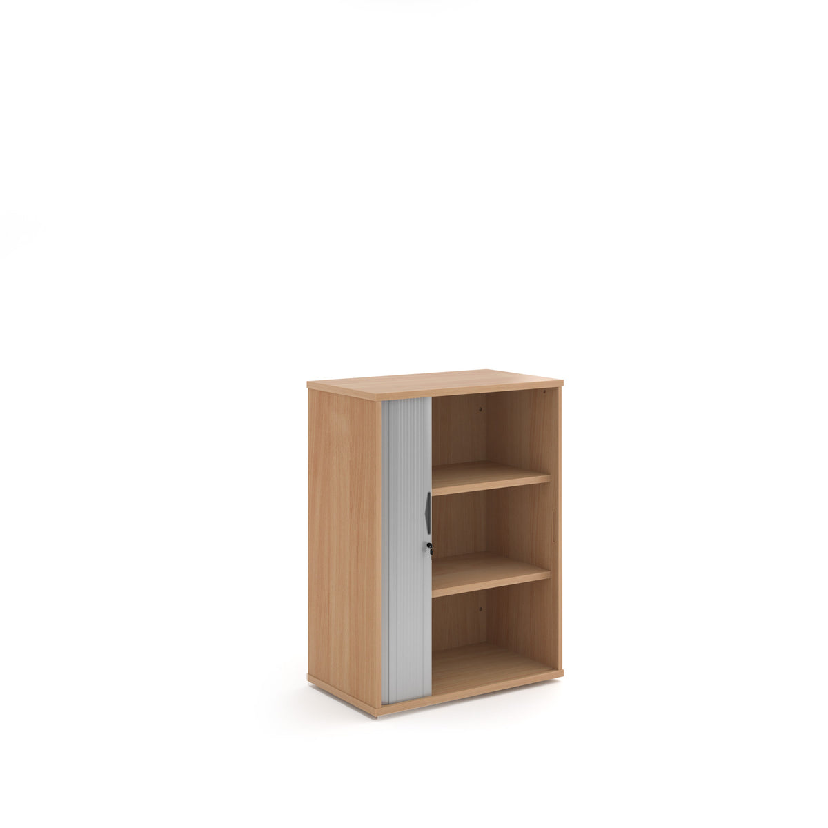 Universal single door tambour cupboard 1090mm high with 2 shelves - Beech with silver door - view 1