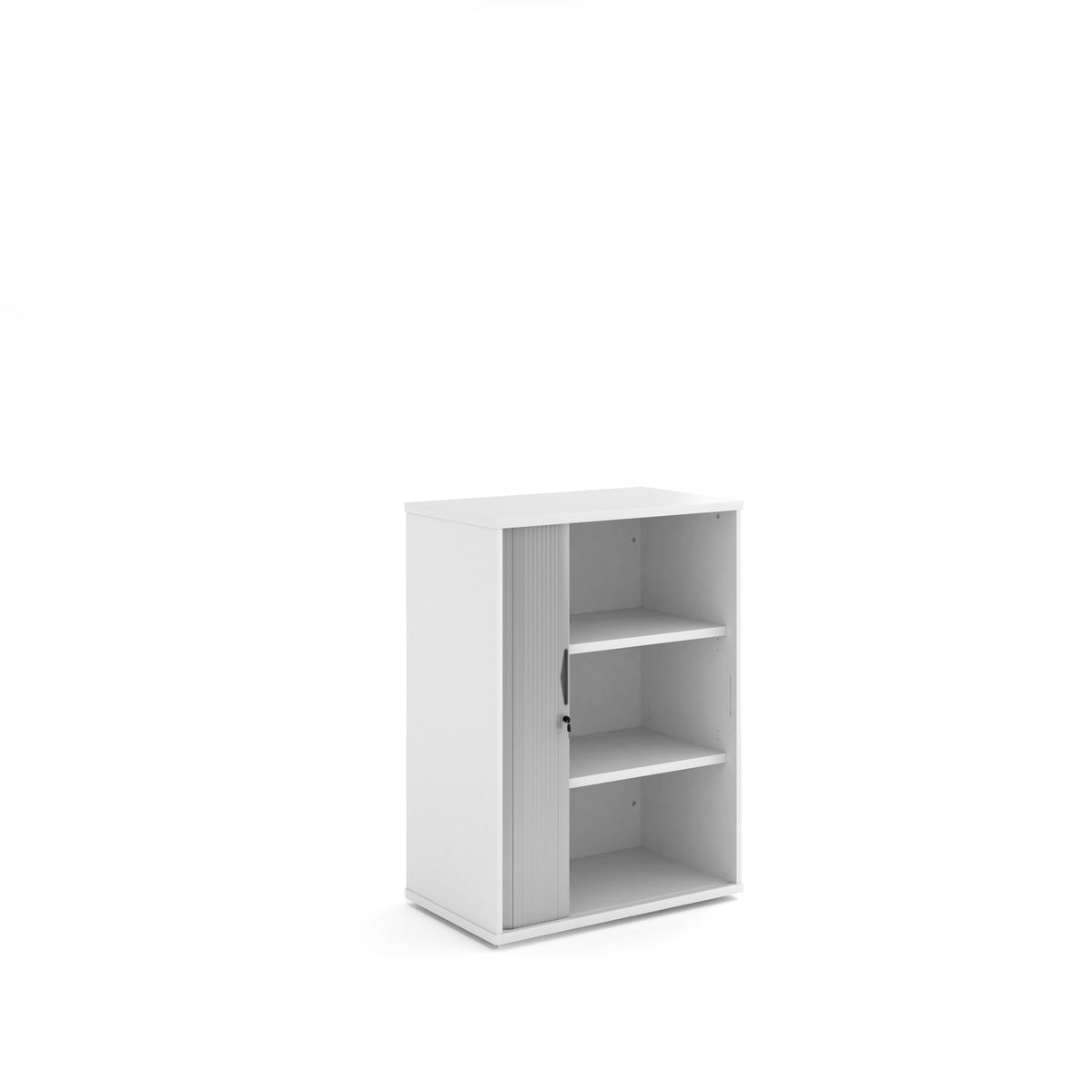 Universal single door tambour cupboard 1090mm high with 2 shelves - white with silver door - view 1