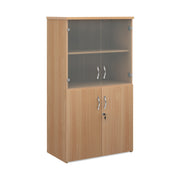 Universal combination unit with glass upper doors 1440mm high with 3 shelves - Beech - view 1