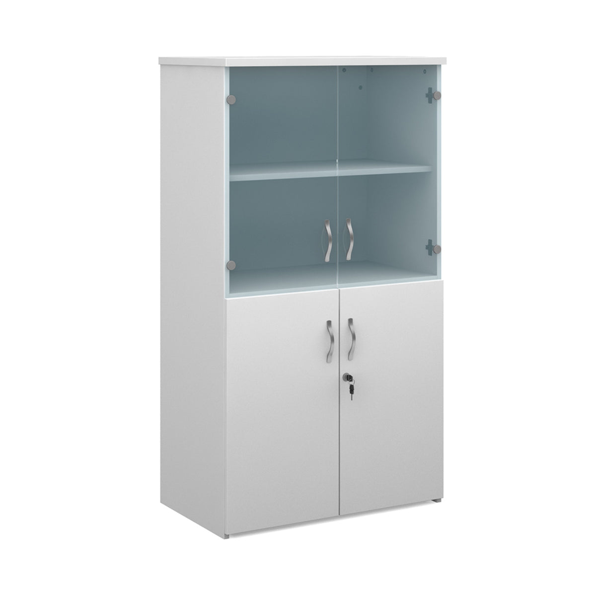Duo combination unit with glass upper doors 1440mm high with 3 shelves - white - view 1