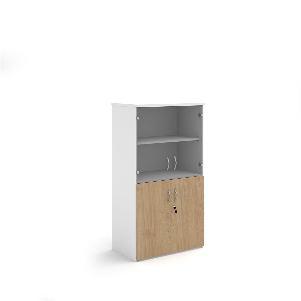 Duo combination unit with glass upper doors 1440mm high with 3 shelves - White/Kendal Oak - view 1