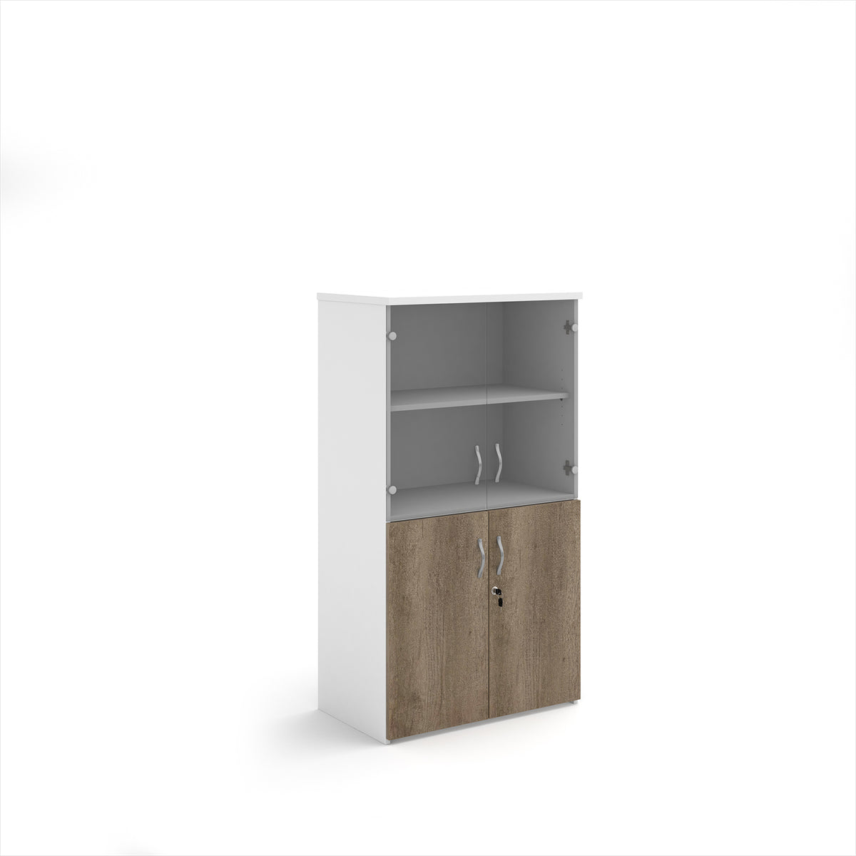Duo combination unit with glass upper doors 1440mm high with 3 shelves -White/Nebraska Oak - view 1