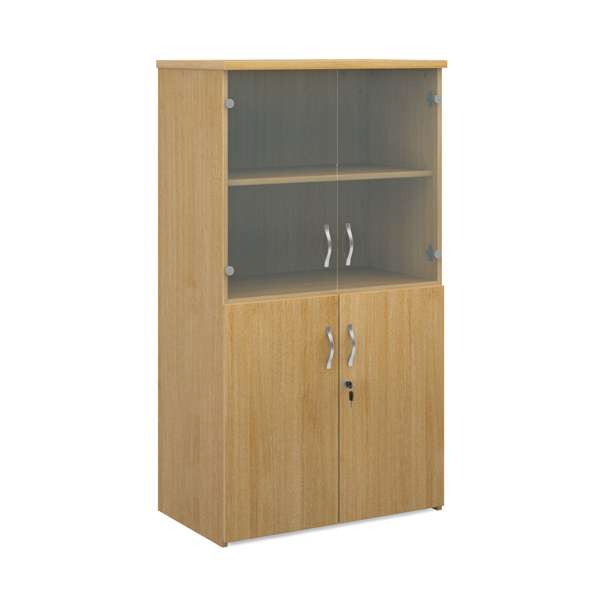 Universal combination unit with glass upper doors 1440mm high with 3 shelves - oak - view 1