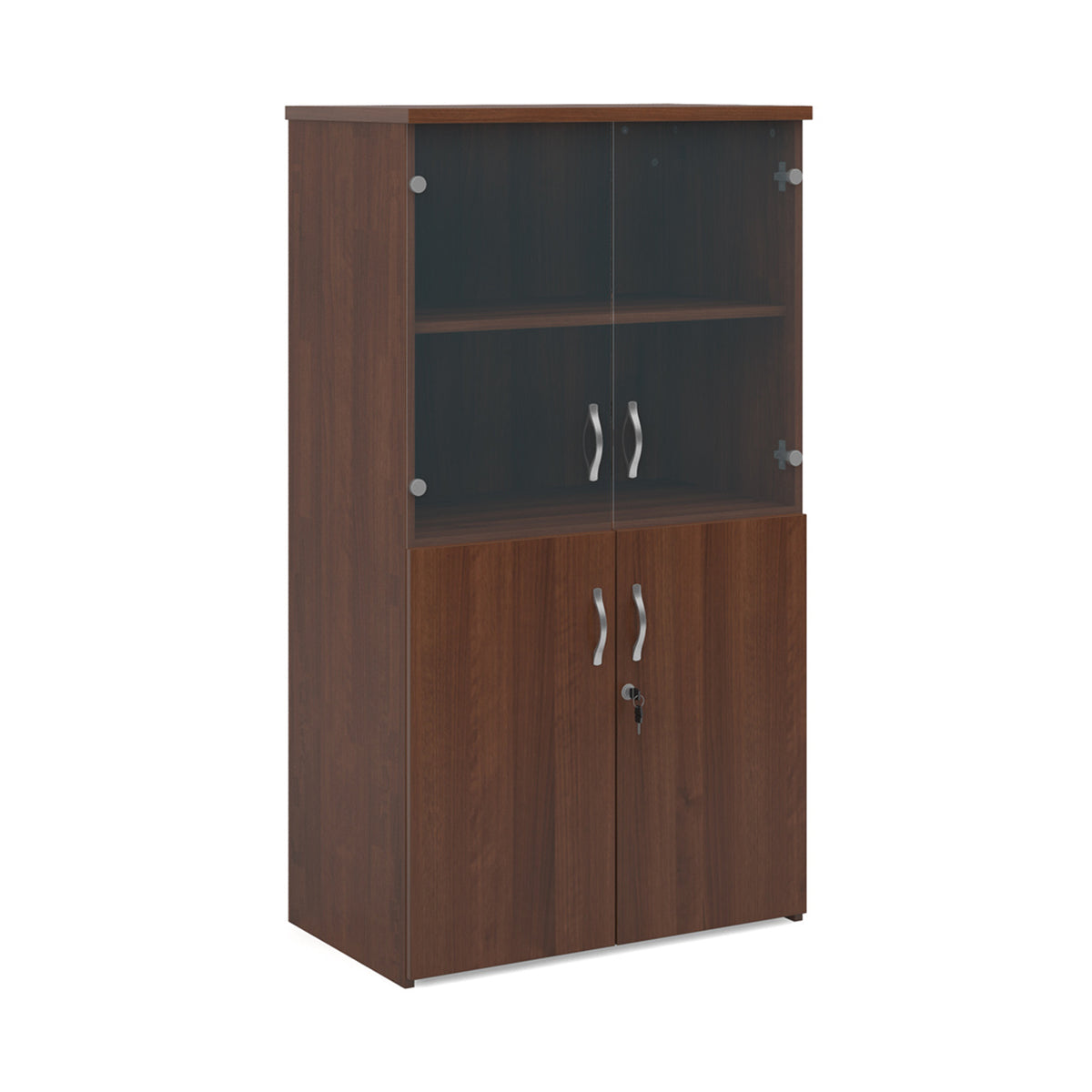 Universal combination unit with glass upper doors 1440mm high with 3 shelves - Walnut - view 1