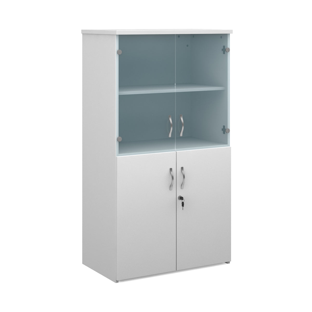Universal combination unit with glass upper doors 1440mm high with 3 shelves - white - view 1