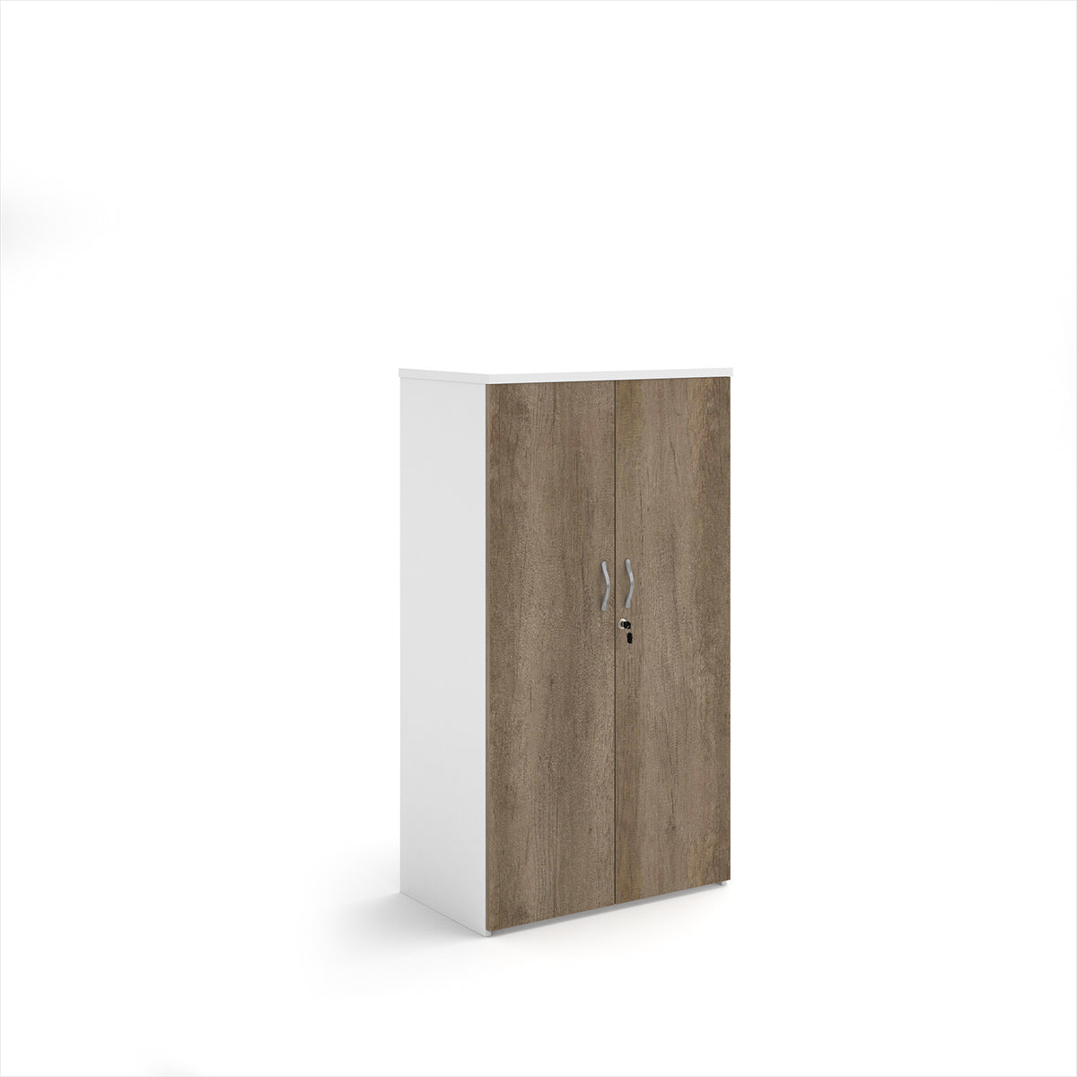Duo double door cupboard 1440mm high with 3 shelves - white with Nebraska oak doors - view 1