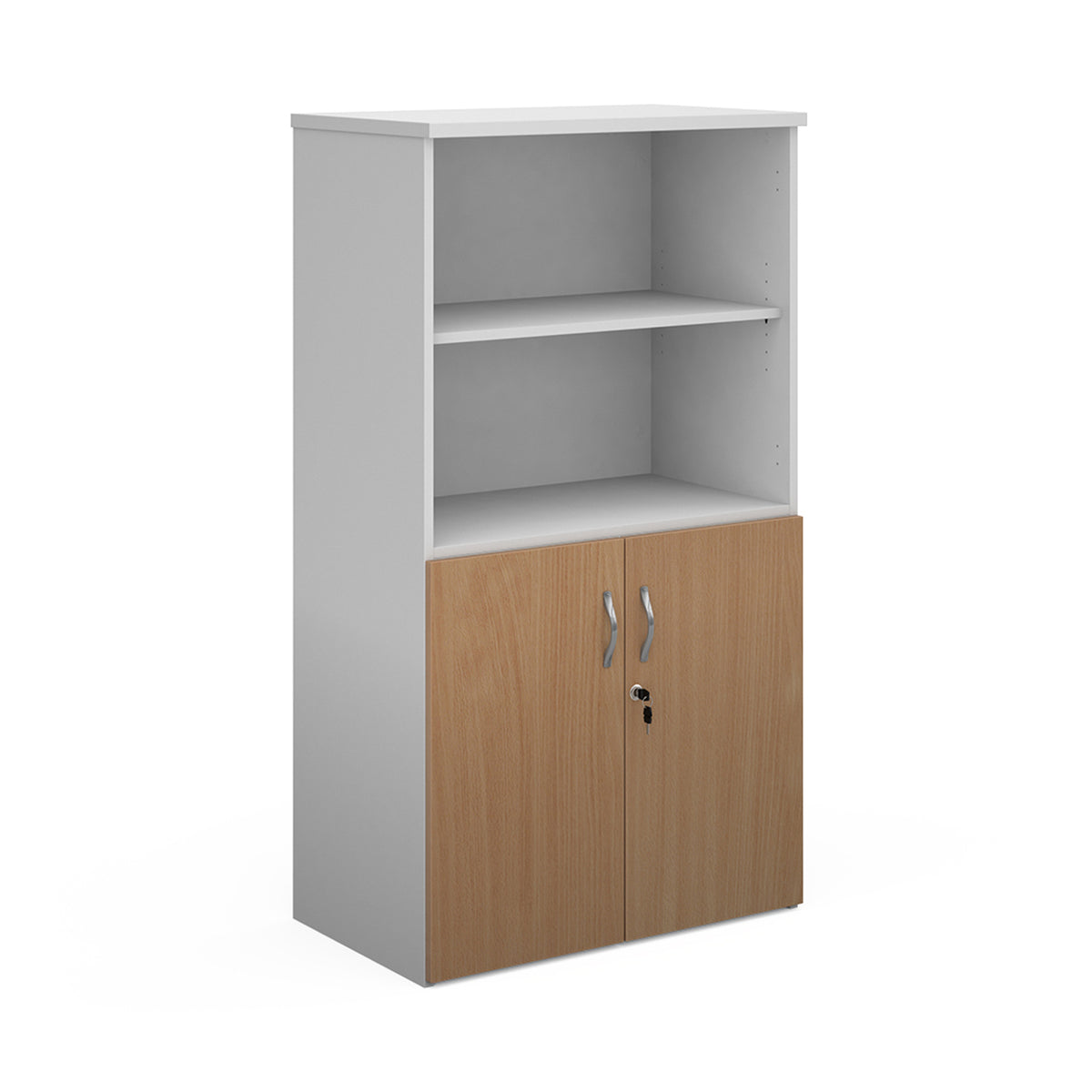 Duo combination unit with open top 1440mm high with 3 shelves - white with Beech lower doors - view 1
