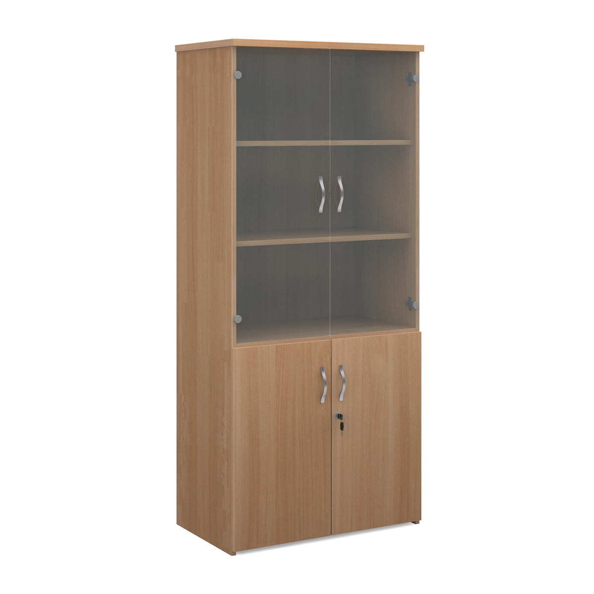 Universal combination unit with glass upper doors 1790mm high with 4 shelves - Beech - view 1