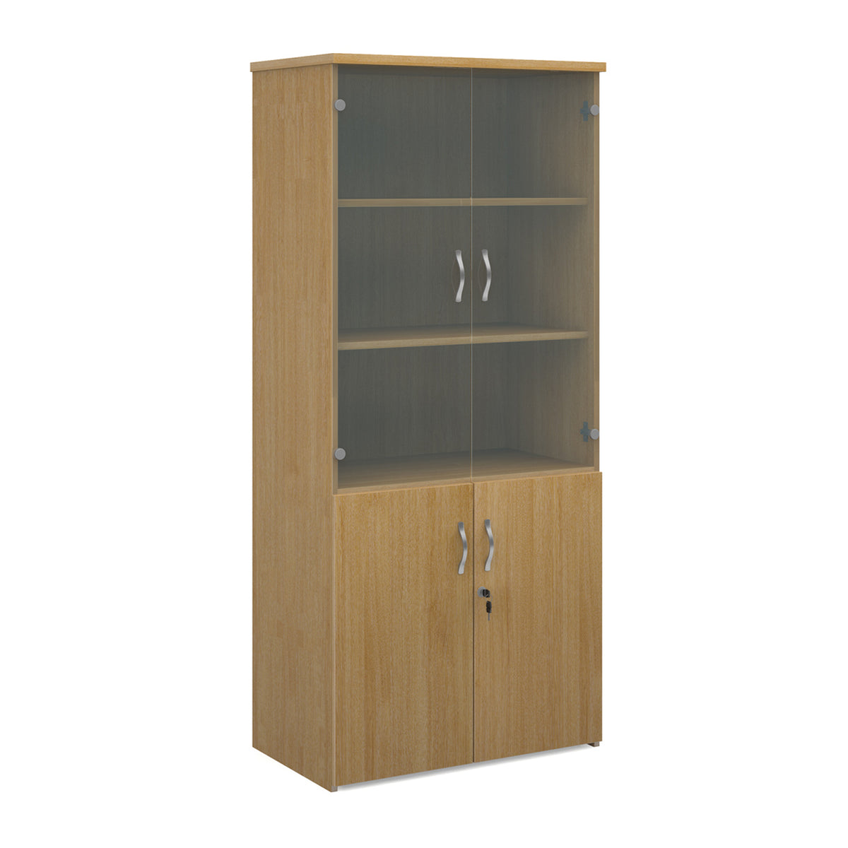 Universal combination unit with glass upper doors 1790mm high with 4 shelves - oak - view 1