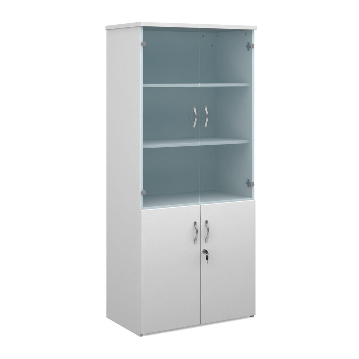 Universal combination unit with glass upper doors 1790mm high with 4 shelves - white - view 1