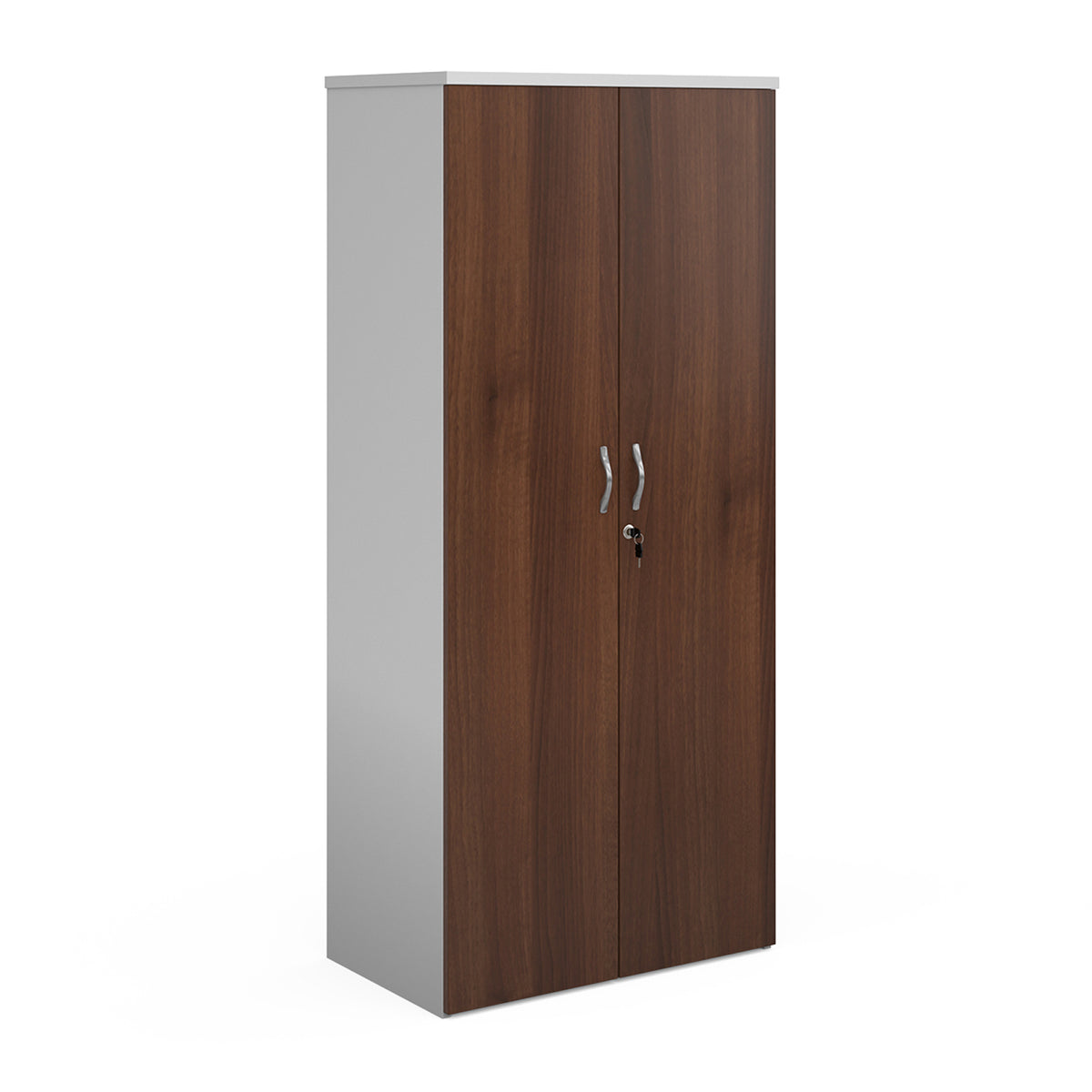 Duo double door cupboard 1790mm high with 4 shelves - white with Walnut doors - view 1