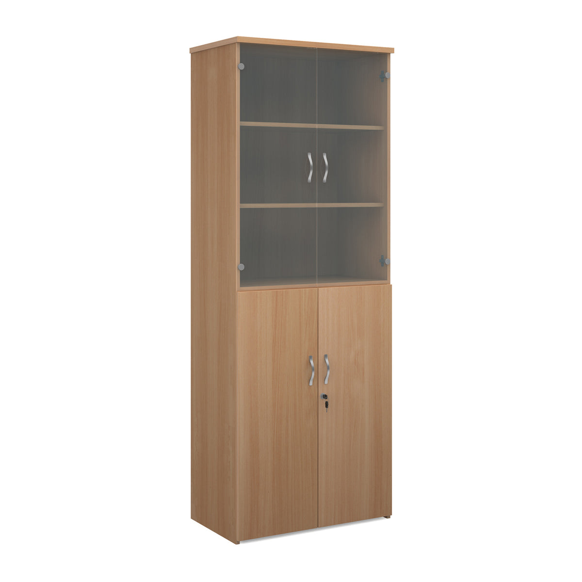 Universal combination unit with glass upper doors 2140mm high with 5 shelves - Beech - view 1
