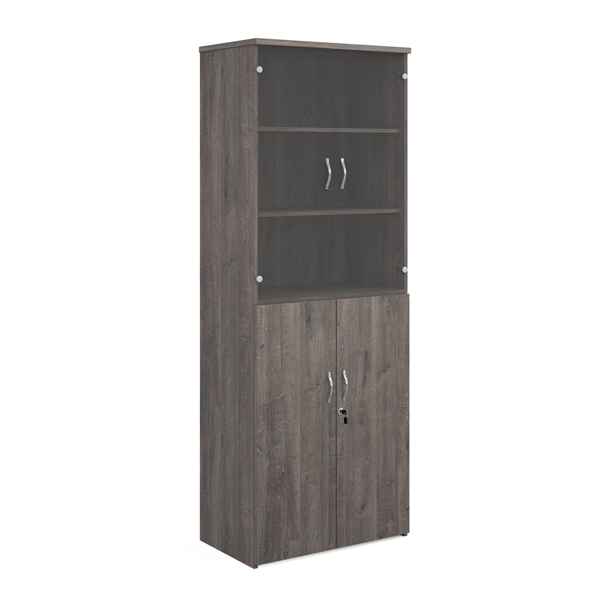 Universal combination unit with glass upper doors 2140mm high with 5 shelves - Grey Oak - view 1