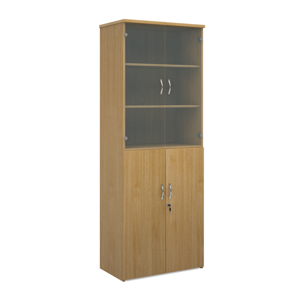 Universal combination unit with glass upper doors 2140mm high with 5 shelves - oak - view 1