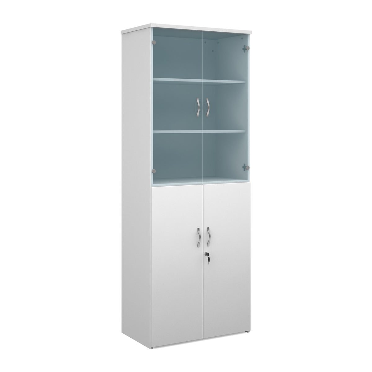 Universal combination unit with glass upper doors 2140mm high with 5 shelves - white - view 1