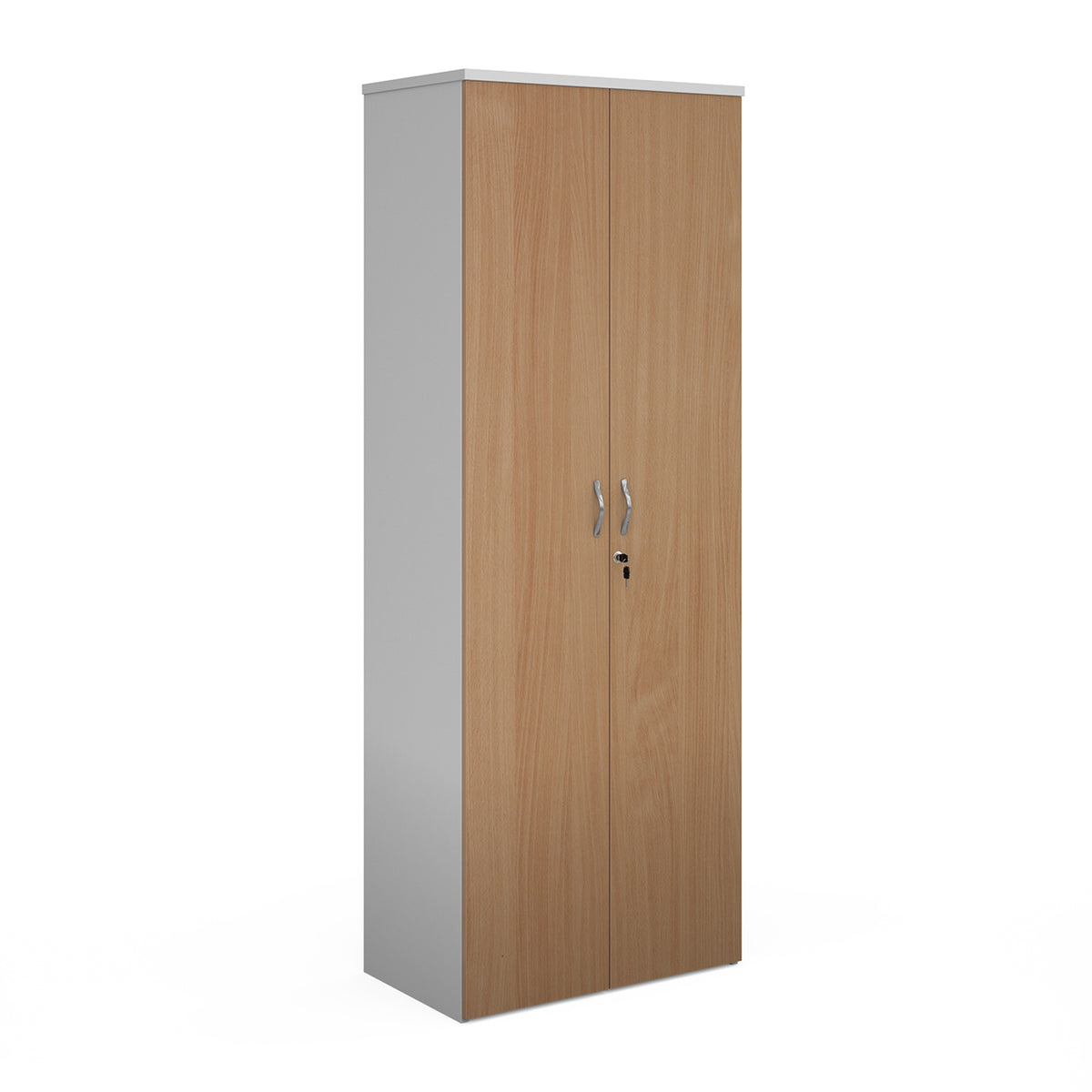 Duo double door cupboard 2140mm high with 5 shelves - white with Beech doors - view 1