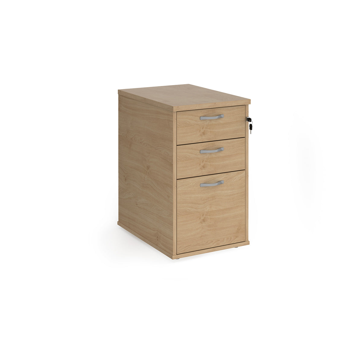 Desk high 3 drawer pedestal with silver handles 600mm deep - Kendal Oak - view 1