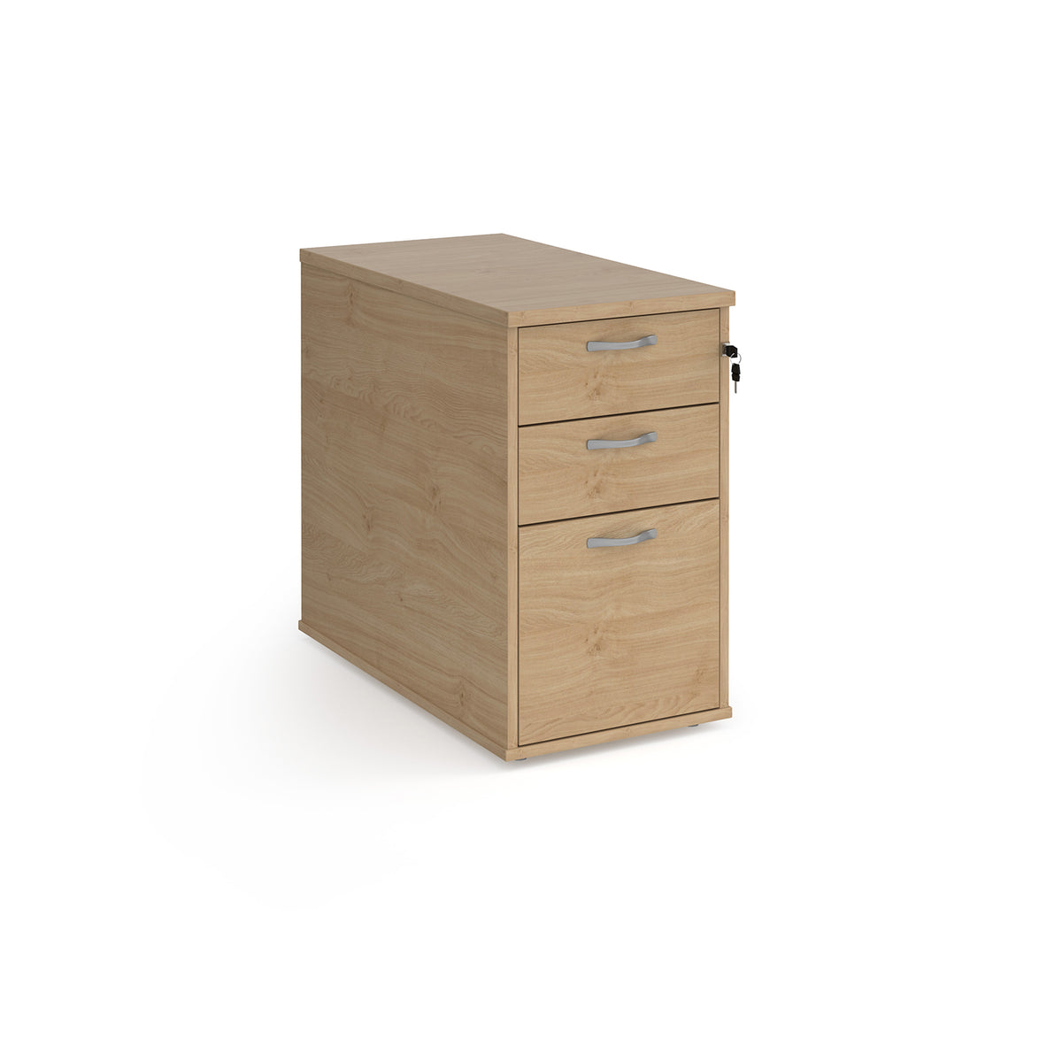 Desk high 3 drawer pedestal with silver handles 800mm deep - Kendal Oak - view 1